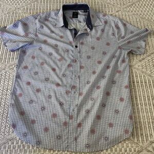 Men's Blue and Red Patterned Polo
